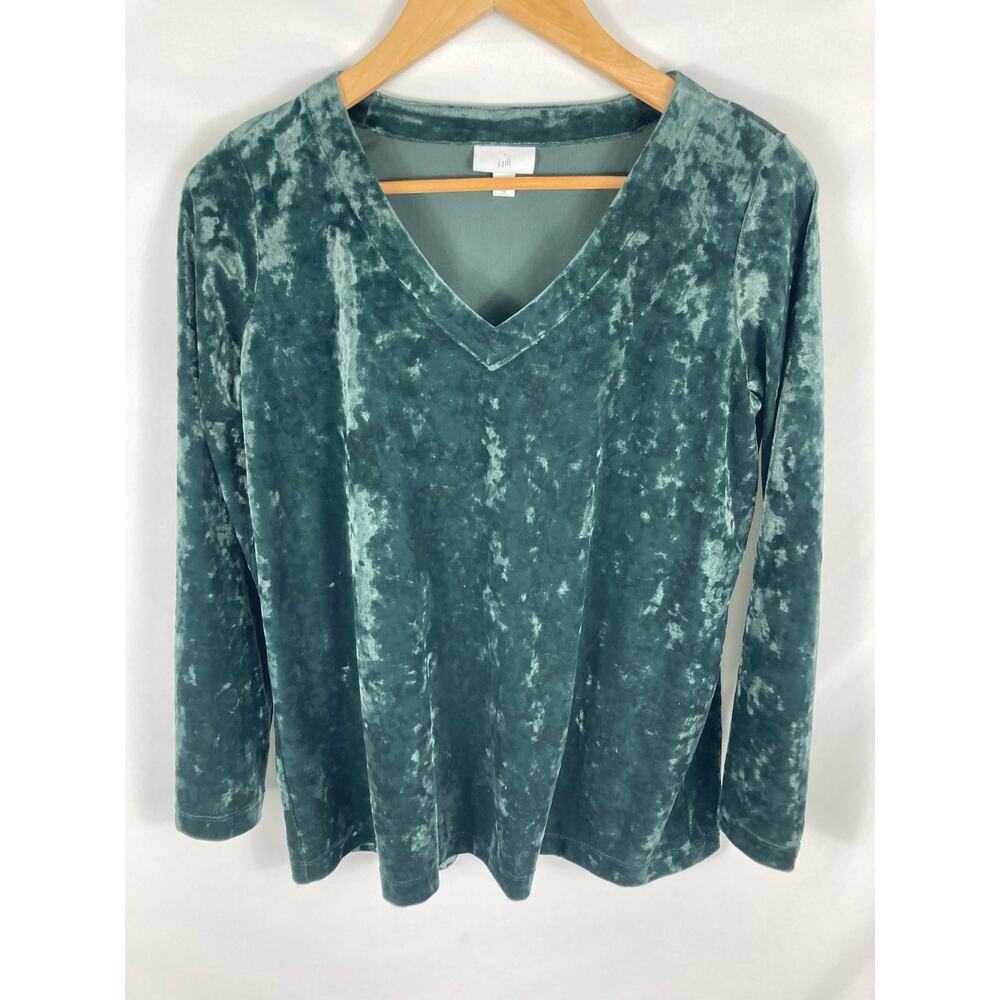 J Jill green Velvet V Neck Long Sleeve Top Relaxed Fit Size XS